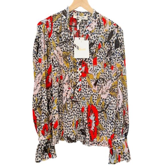 DIANE VON FURSTENBERG NWT Designer Red Pink Gold Floral Blouse – Size 8 / Medium - Picture 5 of 16